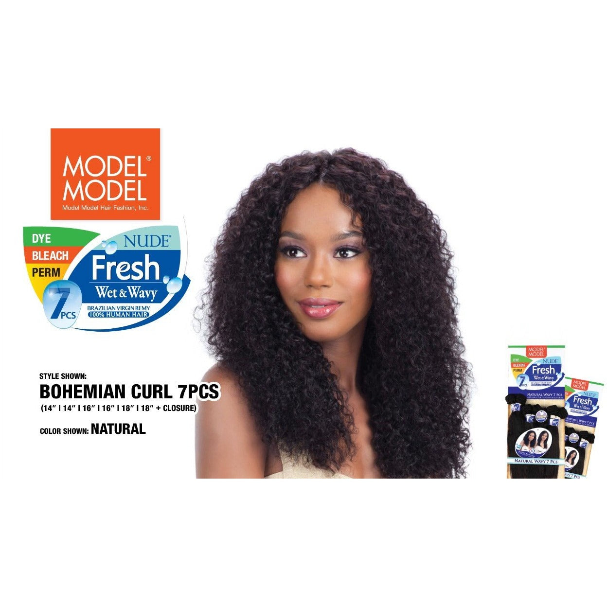 Model Model Nude Fresh Wet & Wavy 100% Virgin Remy Weaving Bohemian Curl 7PCS