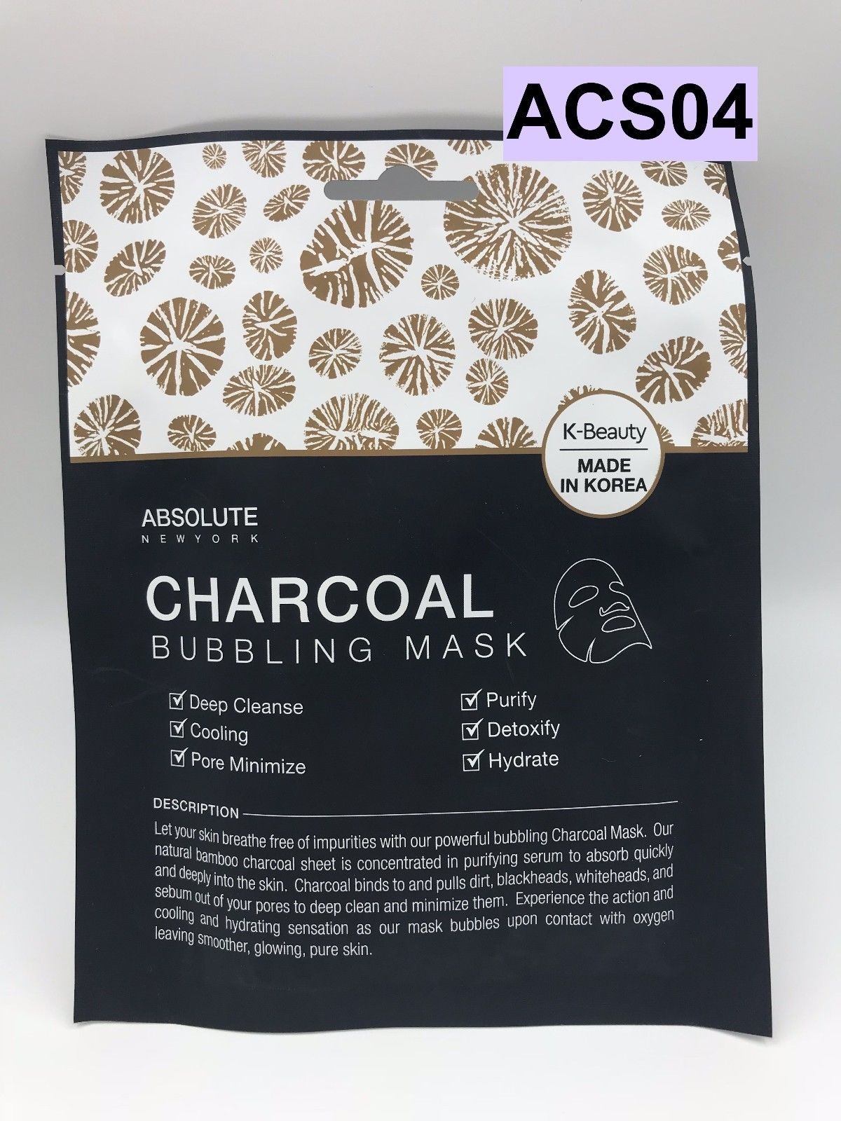 ABSOLUTE NEW YORK K-BEAUTY CHARCOAL BUBBLING MASK ACS04 PURIFY DETOXIFY HYDRATE